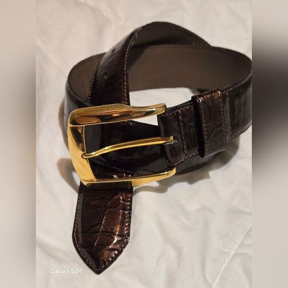 MCM ALLIGATOR WITH BRASS BUCKLE BELT MADE IN ITALY - Picture 2 of 14